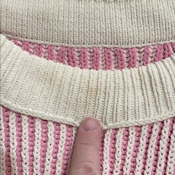 Aerie Striped Pink and Cream Crew Neck Sweater - Picture 6 of 8
